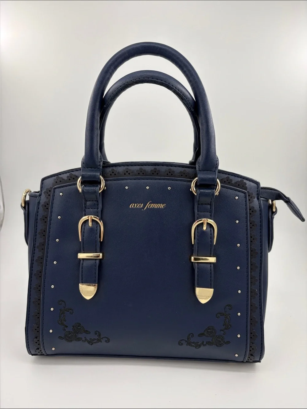 axes femme Navy Satchel with Gold Accents no strap